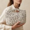Grand sac crochet fait main Azura Moonlight en yarn t-shirt crème et fil argenté, Cocon Doux Crochet.